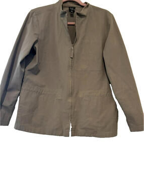 Eileen Fisher sz Mbeige cotton stretch jacket zip up two small light spots #3320